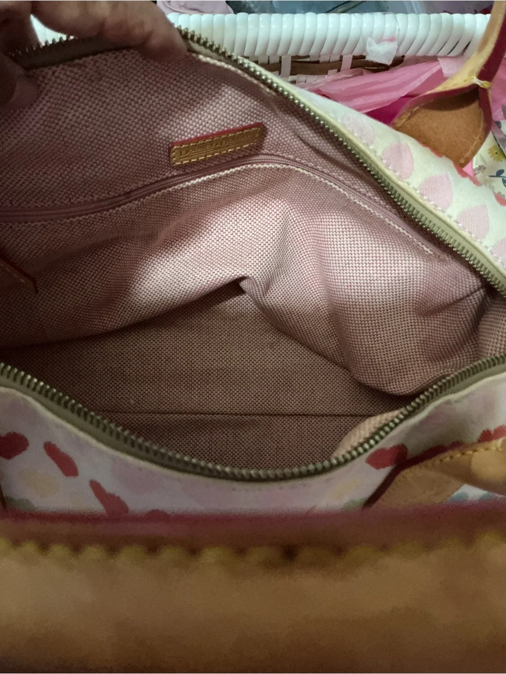 Dooney & Bourke Multicolor Heart Print Satchel - hand baCream with Rainbow Heart